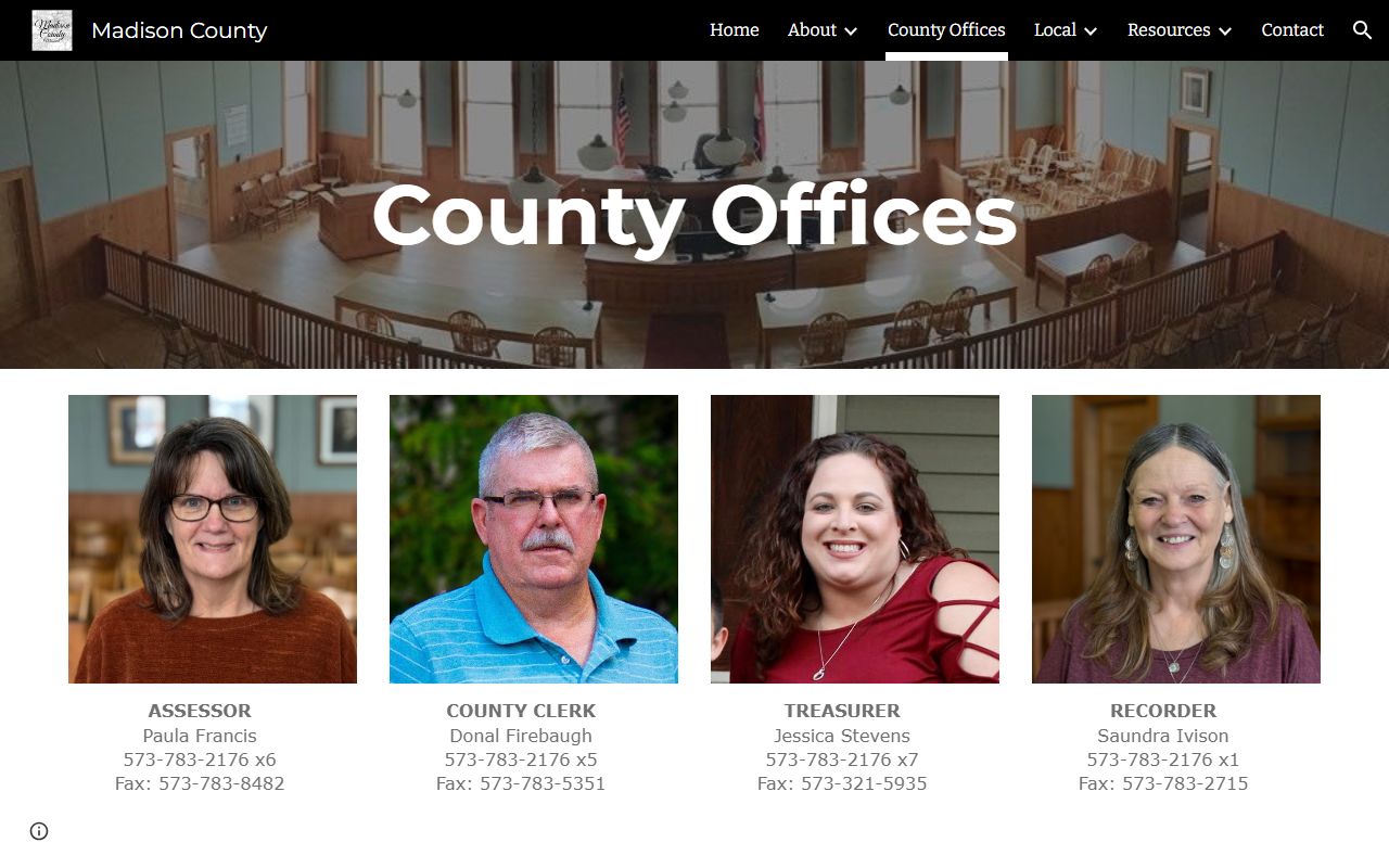 Madison County office directory showing clerk and recorder contacts