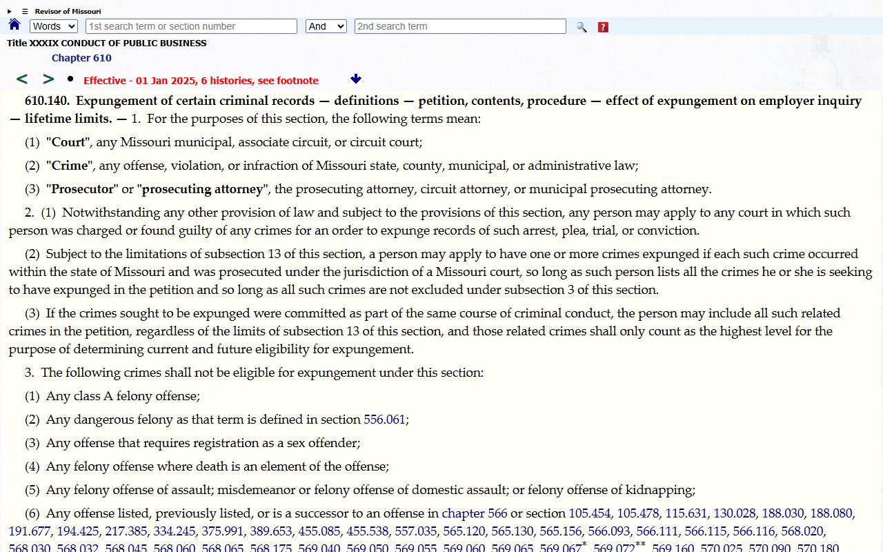 Madison County criminal court records Missouri expungement statute