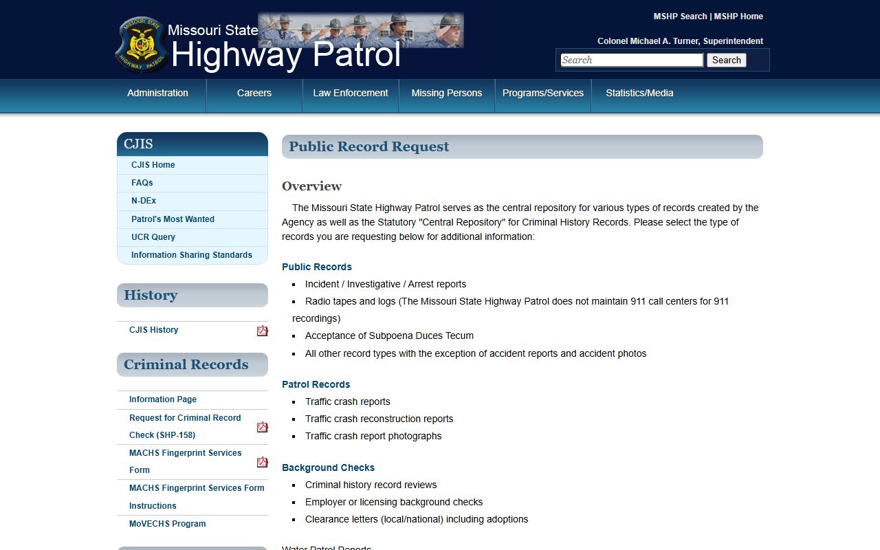 Madison County criminal court records MSHP public records request source