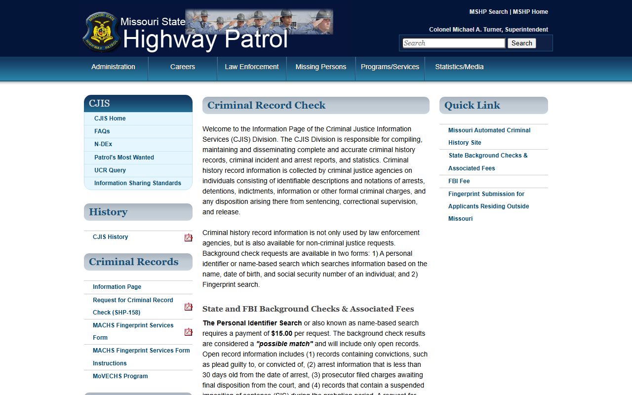 Madison County criminal court records MSHP criminal record check source