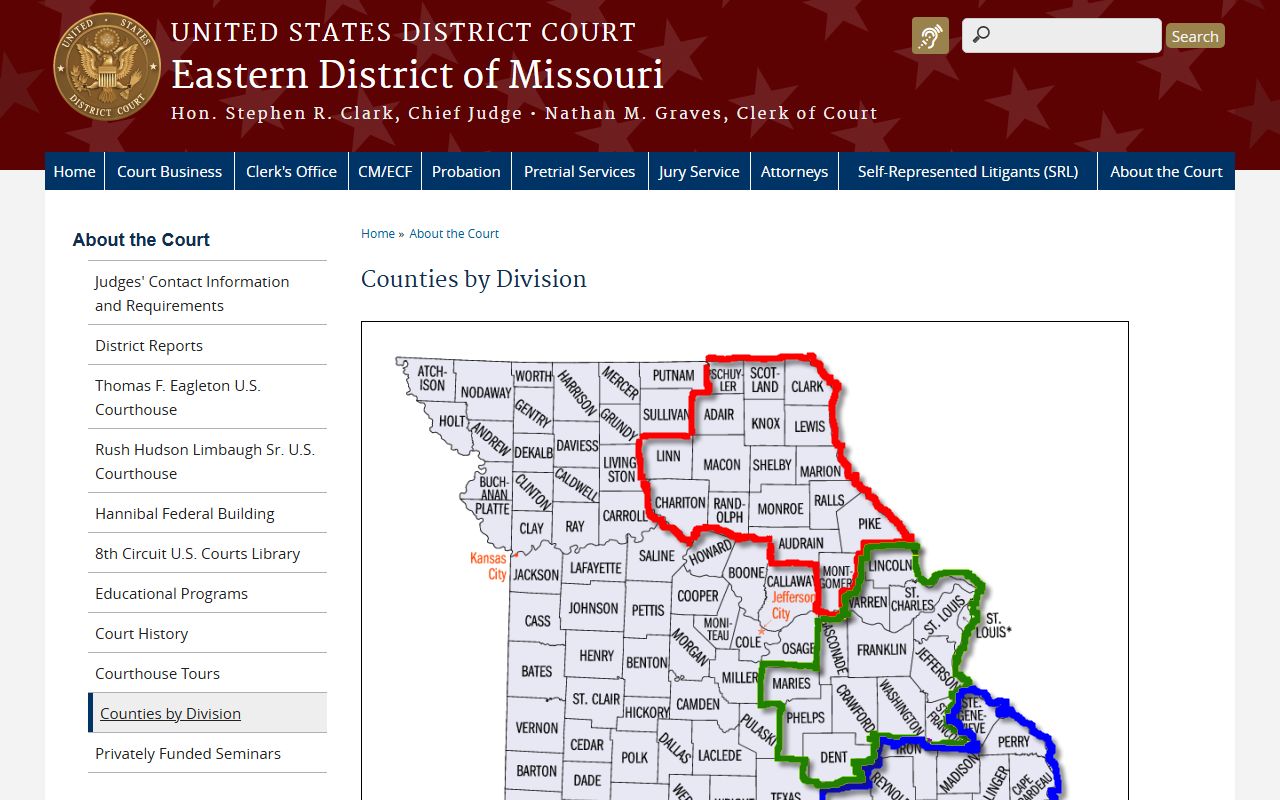 Eastern District of Missouri counties by division page