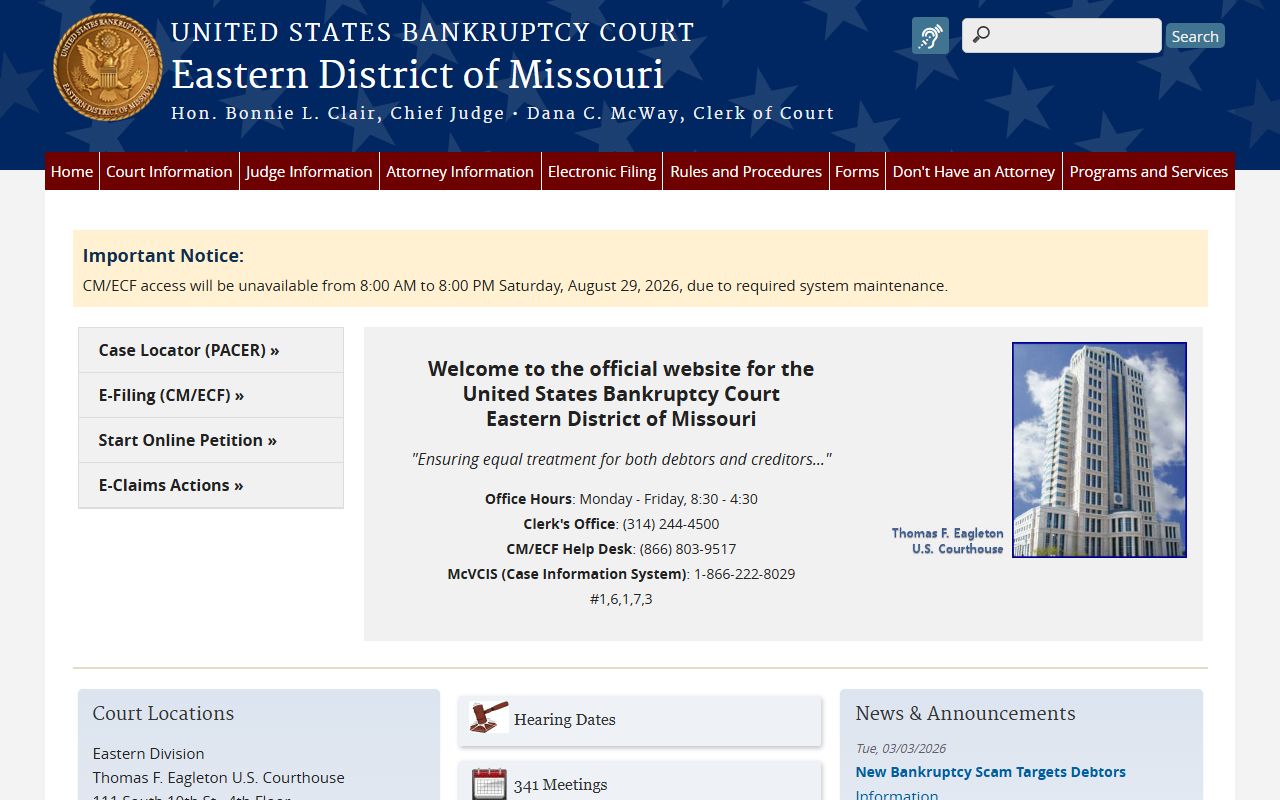 U.S. Bankruptcy Court for the Eastern District of Missouri homepage