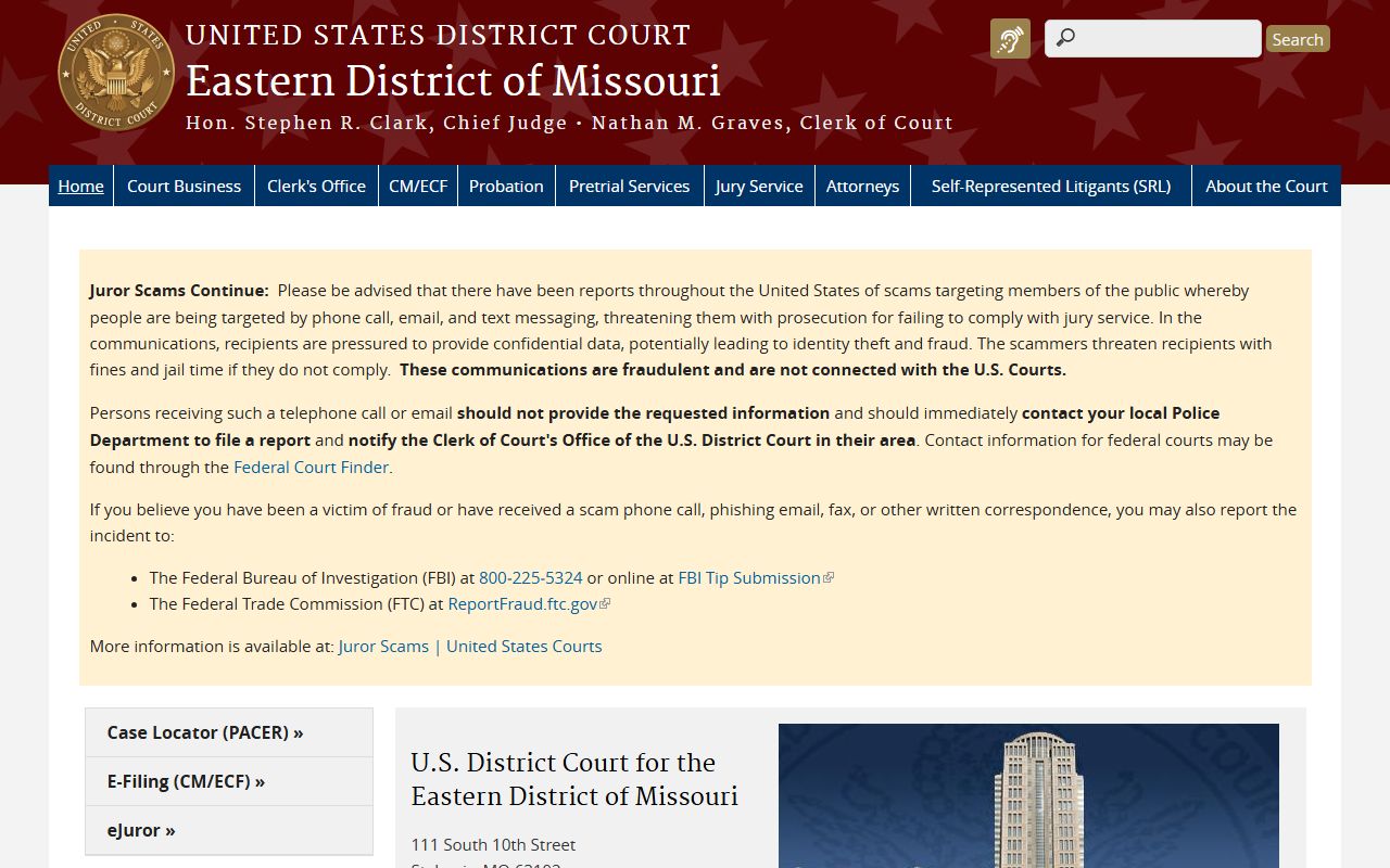 U.S. District Court for the Eastern District of Missouri homepage