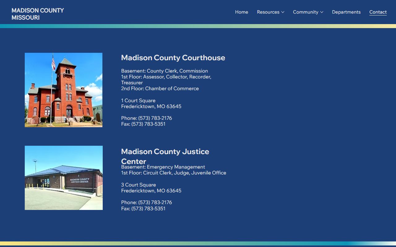 Madison County courthouse and Justice Center contact page